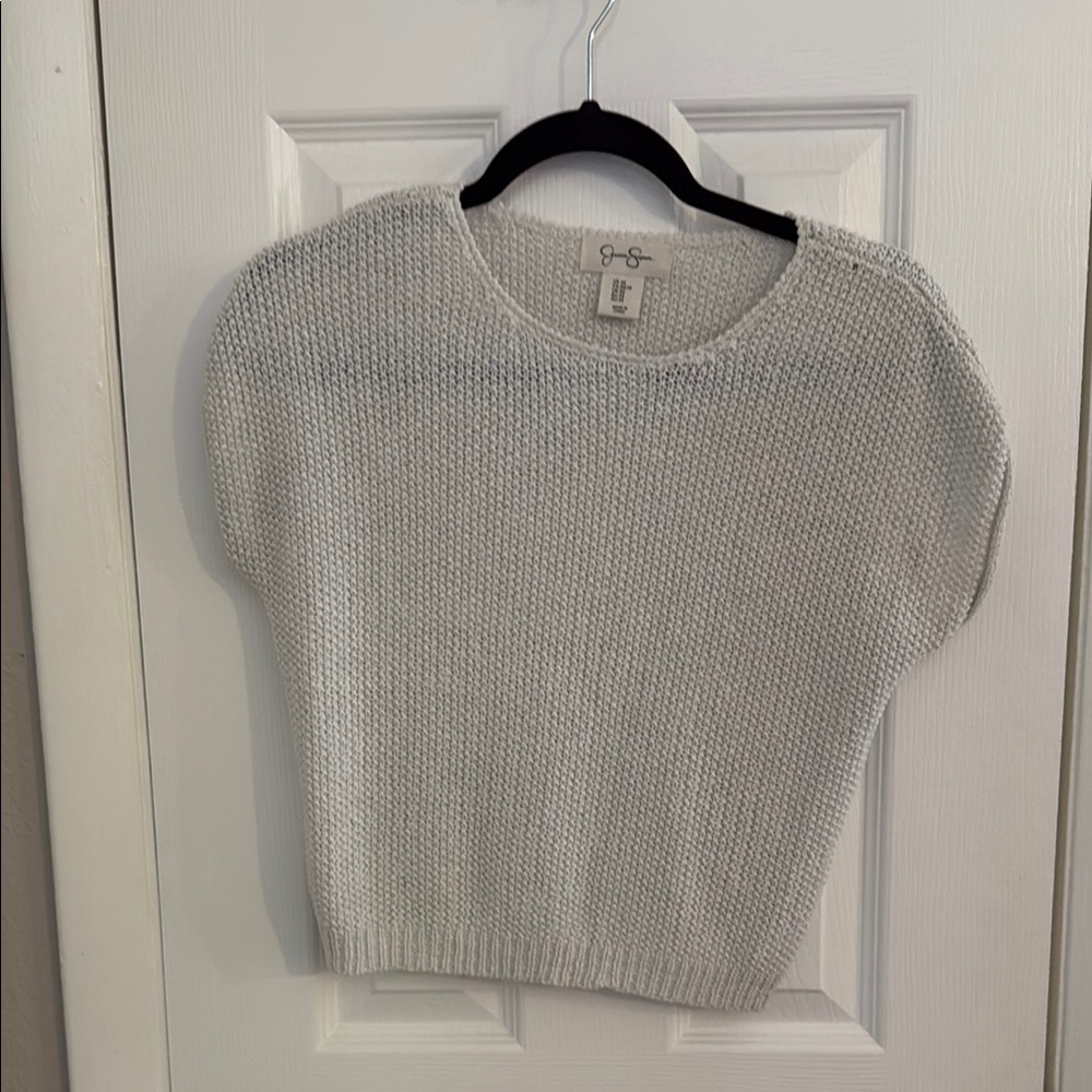 Gray Knit Short Sleeve Sweater